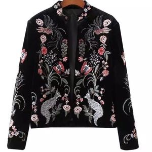 Zara inspired black embroidery velvet jacket